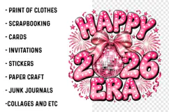 Happy 2026 Era PNG | Pink Disco Ball Coquette New Year PNg Product Image 3