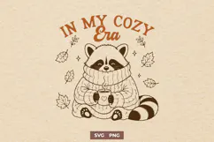 In My Cozy Era SVG PNG, Funny Fall Raccoon Sweater Design Product Image 1