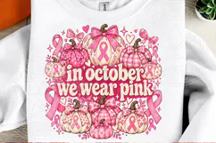 In October We Wear Pink Pink Ribbon Pumpkin Breast Cancer Aw Product Image 2