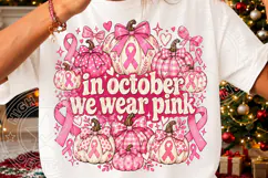 In October We Wear Pink Pink Ribbon Pumpkin Breast Cancer Aw Product Image 3