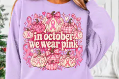 In October We Wear Pink Pink Ribbon Pumpkin Breast Cancer Aw Product Image 5