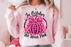 In October We Wear Pink Png,Breast Cancer Pumpkin Png Product Image 2