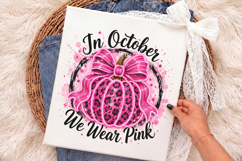 In October We Wear Pink Png,Breast Cancer Pumpkin Png Product Image 3