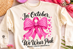 In October We Wear Pink Png,Cancer Coquette Bow Gold Png Product Image 1