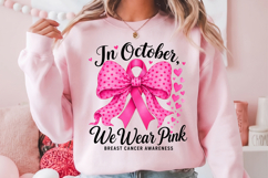 In October We Wear Pink Png,Cancer Coquette Bow Gold Png Product Image 2