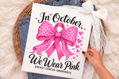 In October We Wear Pink Png,Cancer Coquette Bow Gold Png Product Image 3