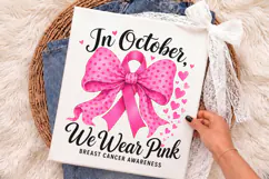In October We Wear Pink Png,Cancer Coquette Bow Gold Png Product Image 3
