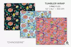 Floral & Bird Chinoiserie Tumbler Sublimation Wrap - 20 oz Product Image 2