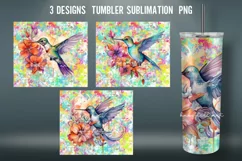 Watercolor Hummingbird Tumbler Wrap Sublimation Design Product Image 1