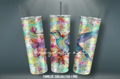 Watercolor Hummingbird Tumbler Wrap Sublimation Design Product Image 3