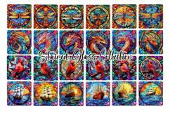 Stained Glass Square Coaster Sublimation Designs PNG Product Image 3