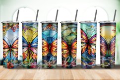 Butterfly Stain Glass Tumbler Sublimation Design PNG Product Image 2