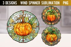 Stained Glass Pumpkins Wind Spinner Sublimation Design PNG Product Image 1
