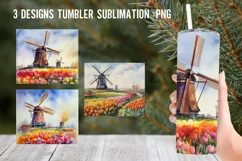 Watercolor Windmill Tulips Tumbler Wrap Sublimation Designs Product Image 1