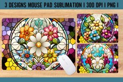 Stained Glass Flower Mouse Pad Sublimation Design PNG Product Image 1