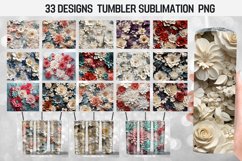 BUNDLE 3D Flowers Skinny Tumbler Wrap Sublimation Design PNG Product Image 1