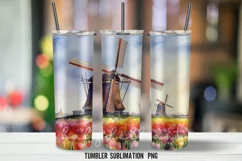 Watercolor Windmill Tulips Tumbler Wrap Sublimation Designs Product Image 2