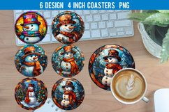 Snowman Stained Glass Round Coaster Designs |Coaster PNG Product Image 1