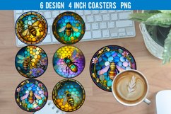 Stained Glass Bee Round Coaster Sublimation Designs Product Image 1