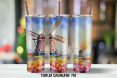 Watercolor Windmill Tulips Tumbler Wrap Sublimation Designs Product Image 3