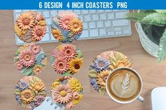 3D Sunflower Round Coaster Sublimation |Round Coaster PNG Product Image 1