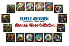 BUNDLE Stained Glass Square Coaster Sublimation Designs PNG Product Image 1