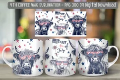 Highland cow 4th of July mug sublimation design"