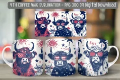 "Patriotic Independence Day coffee cup graphics with cow"