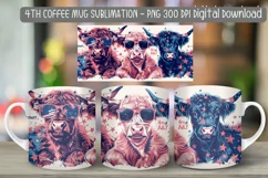 Highland cow 4th of July mug sublimation design"