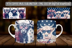 Highland cow 4th of July mug sublimation design"