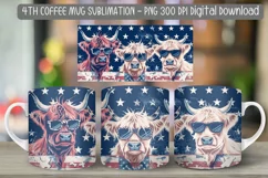 "Patriotic Independence Day coffee cup graphics with cow"