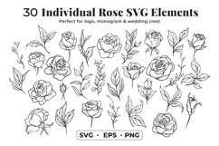 Rose Line Art SVG Bundle Elegant Floral Cut Files Product Image 4