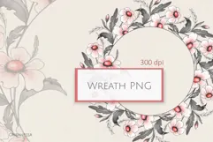 Ink Floral Wreath PNG Clipart Product Image 1