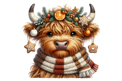 10 Christmas Highland Cow PNG Clipart Sublimation Bundle Product Image 3