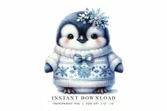 Cute Baby Penguin Clipart, Winter Snowflake Sweater Product Image 1