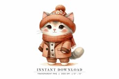 Cute Autumn Cat Digital Art - Cozy Cat Illustration Product Image 1