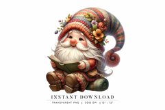 Cozy Reading Gnome PNG, Floral Gnome Clipart Product Image 1