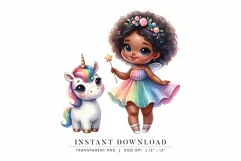 Cute Fairy Girl and Unicorn Clipart Product Image 1