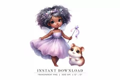 Cute Fairy Girl with Magic Wand and Hamster Clipart Product Image 1