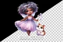 Cute Fairy Girl with Magic Wand and Hamster Clipart Product Image 2