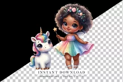 Cute Fairy Girl and Unicorn Clipart Product Image 2