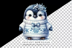 Cute Baby Penguin Clipart, Winter Snowflake Sweater Product Image 2