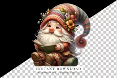 Cozy Reading Gnome PNG, Floral Gnome Clipart Product Image 2