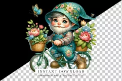 Floral Gnome on Bike PNG, Spring Gnome Clipart Product Image 2