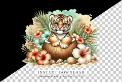 Tropical Floral Watercolor Baby Tiger Clipart Product Image 2