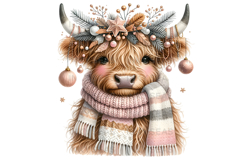 10 Christmas Highland Cow PNG Clipart Sublimation Bundle Product Image 6