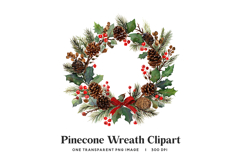Watercolor Pinecone Wreath Clipart PNG Product Image 1