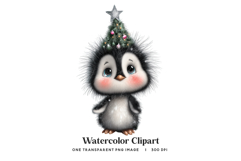Cute Penguin With Christmas Tree Hat PNG Product Image 1
