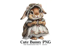 Vintage Bunny PNG - Rabbit in Floral Dress Digital Clipart Product Image 1
