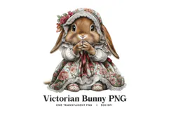 Victorian Bunny PNG - Vintage Floral Dress Digital Clipart Product Image 1